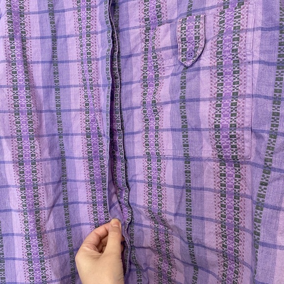 •2/$35• VTG 80s/90s Purple Plaid Short Sleeve Oversized Button-Down Shirt - Picture 4 of 5